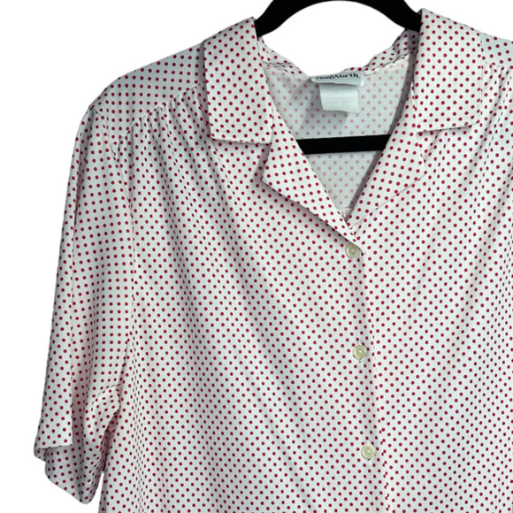 BonWorth Vintage Polka Dot Red and White Womens Button Up Short Sleeve Shirt L - Picture 1 of 5